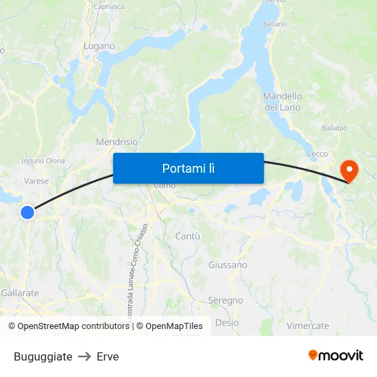 Buguggiate to Erve map