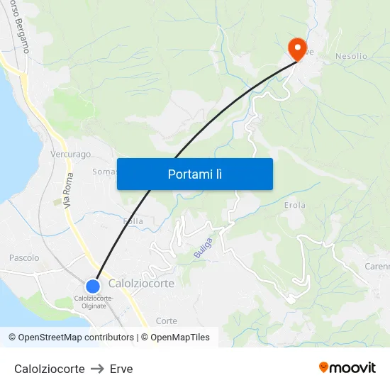 Calolziocorte to Erve map