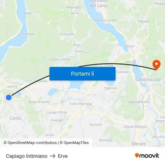 Capiago Intimiano to Erve map