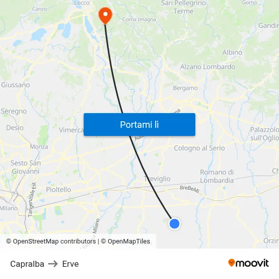 Capralba to Erve map