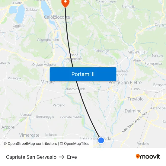 Capriate San Gervasio to Erve map