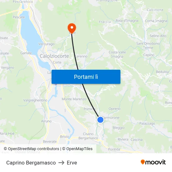Caprino Bergamasco to Erve map
