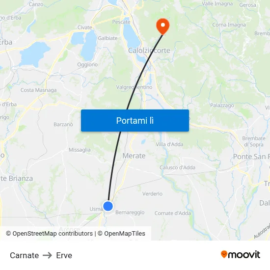 Carnate to Erve map