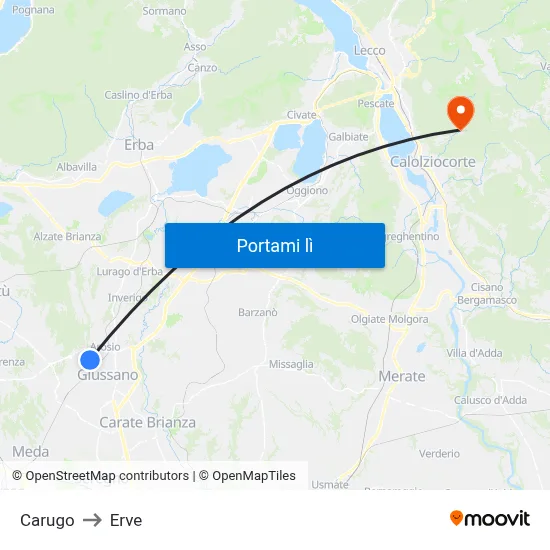Carugo to Erve map