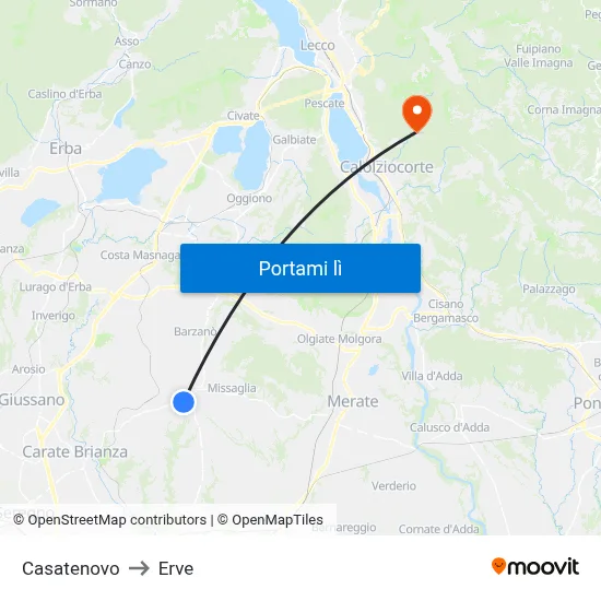Casatenovo to Erve map
