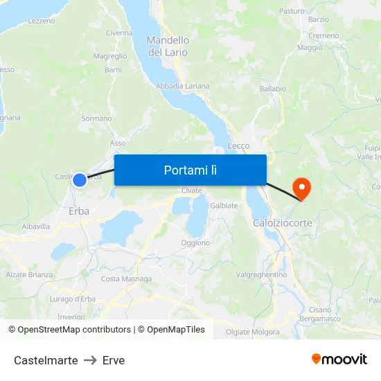 Castelmarte to Erve map