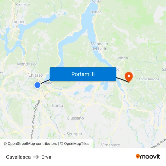 Cavallasca to Erve map