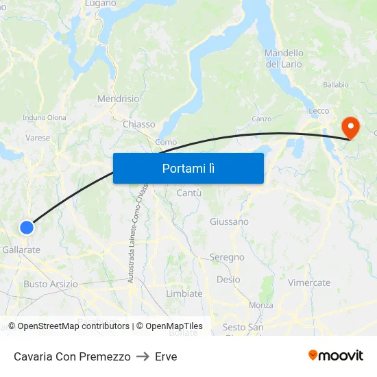 Cavaria Con Premezzo to Erve map