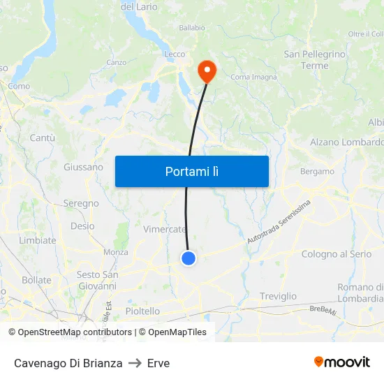 Cavenago Di Brianza to Erve map