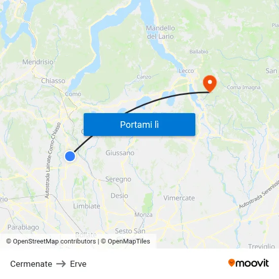 Cermenate to Erve map