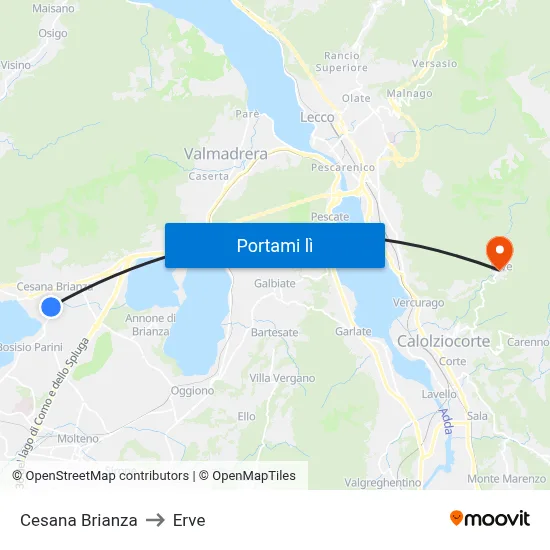 Cesana Brianza to Erve map