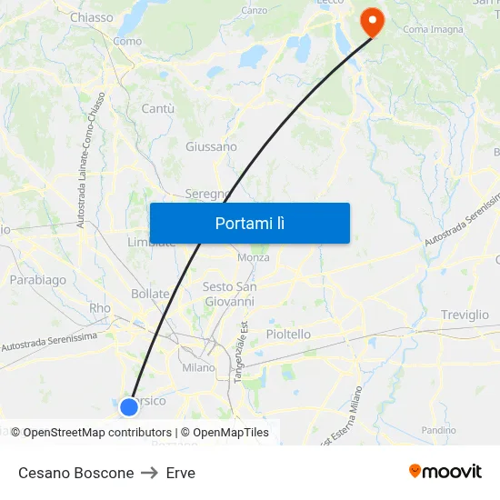 Cesano Boscone to Erve map