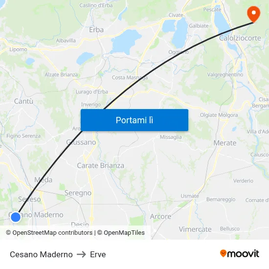 Cesano Maderno to Erve map