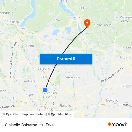 Cinisello Balsamo to Erve map