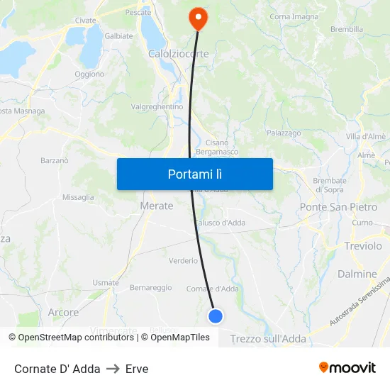 Cornate D' Adda to Erve map
