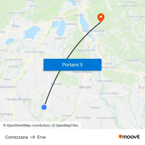 Correzzana to Erve map