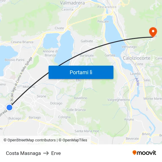Costa Masnaga to Erve map