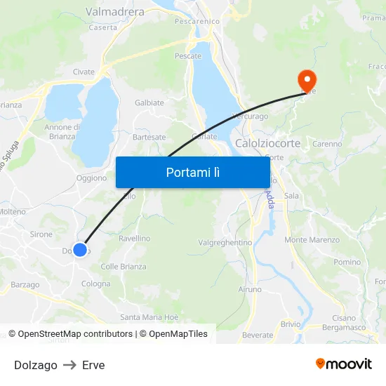Dolzago to Erve map