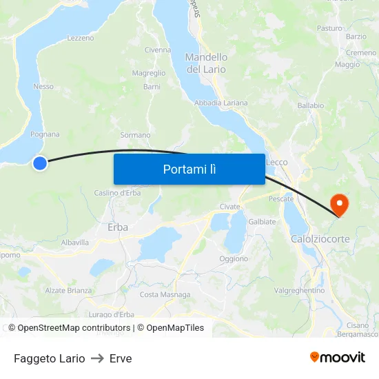 Faggeto Lario to Erve map