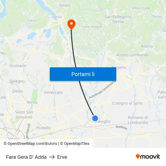 Fara Gera D' Adda to Erve map