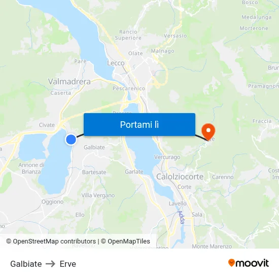 Galbiate to Erve map