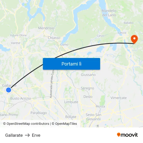 Gallarate to Erve map