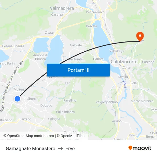 Garbagnate Monastero to Erve map