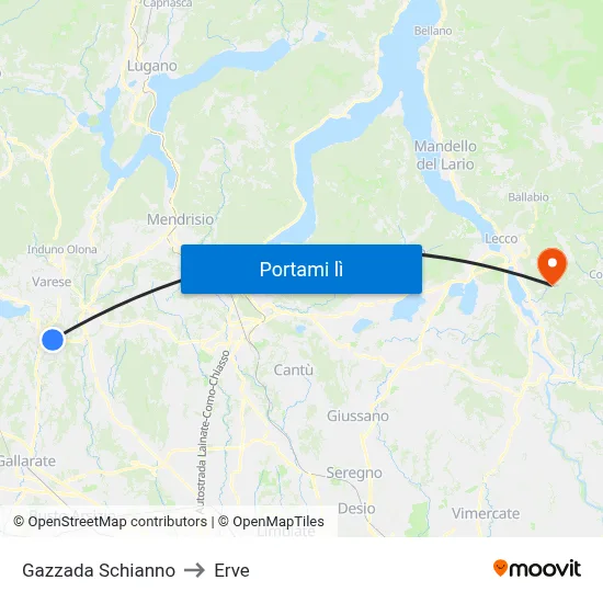 Gazzada Schianno to Erve map