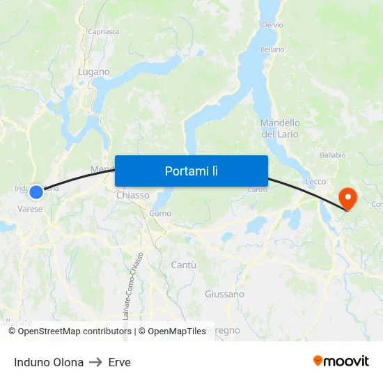 Induno Olona to Erve map