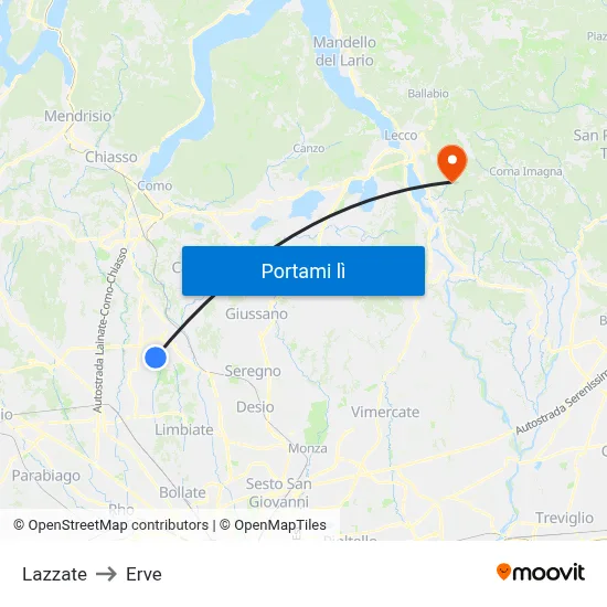 Lazzate to Erve map