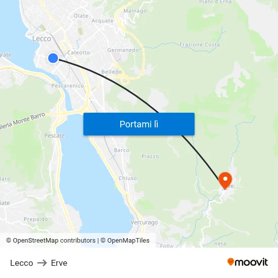 Lecco to Erve map