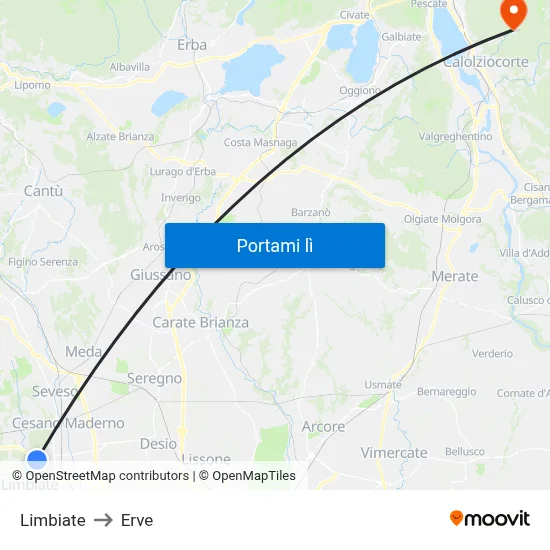 Limbiate to Erve map