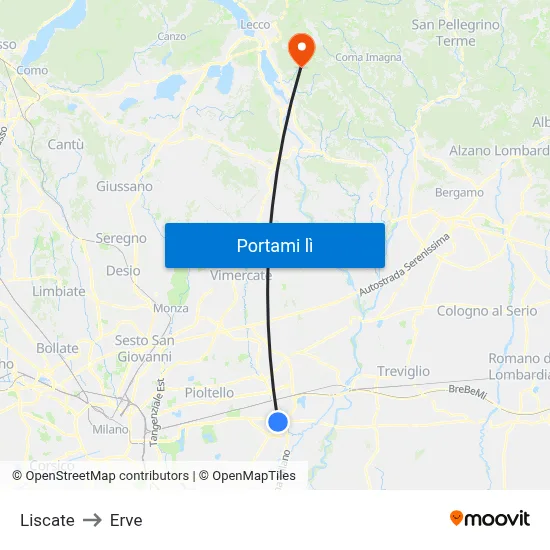 Liscate to Erve map