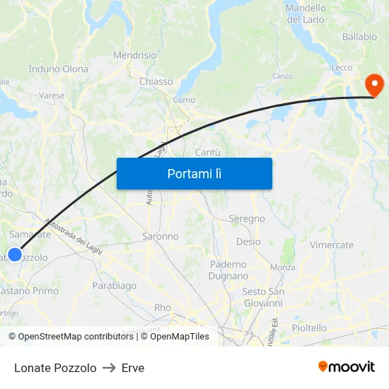 Lonate Pozzolo to Erve map