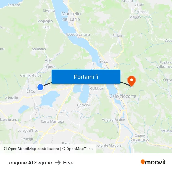 Longone Al Segrino to Erve map