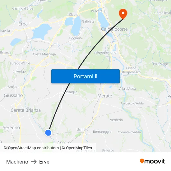 Macherio to Erve map
