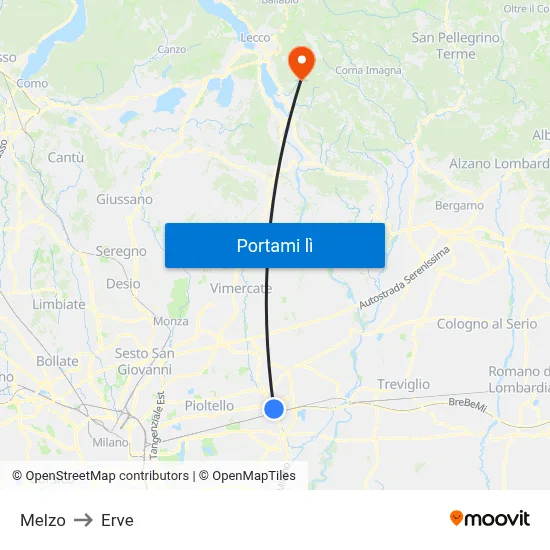 Melzo to Erve map