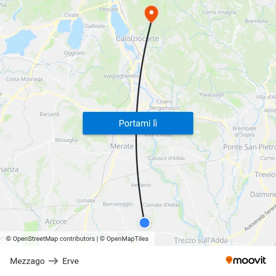 Mezzago to Erve map