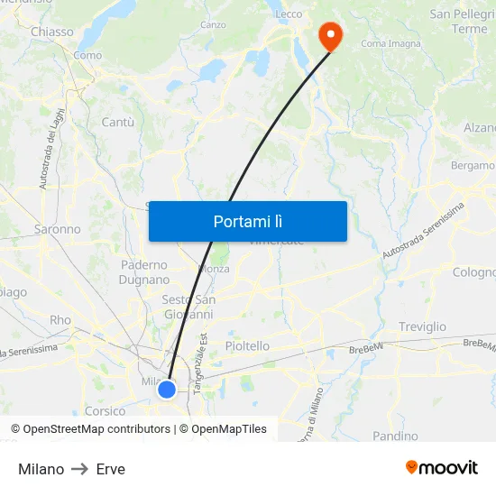Milano to Erve map