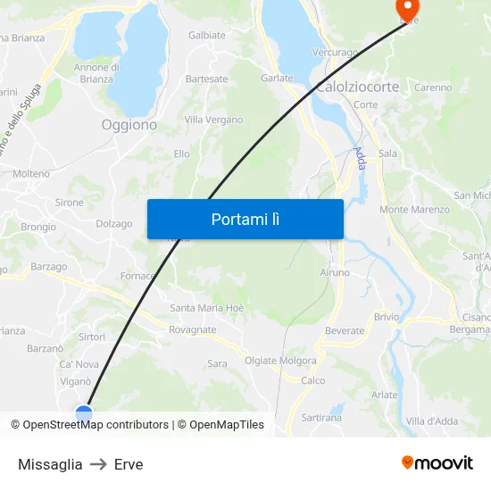 Missaglia to Erve map