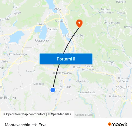 Montevecchia to Erve map