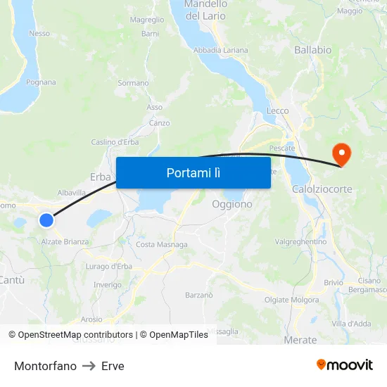 Montorfano to Erve map