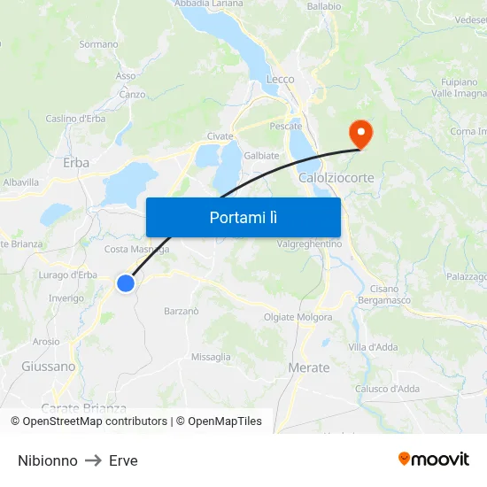 Nibionno to Erve map