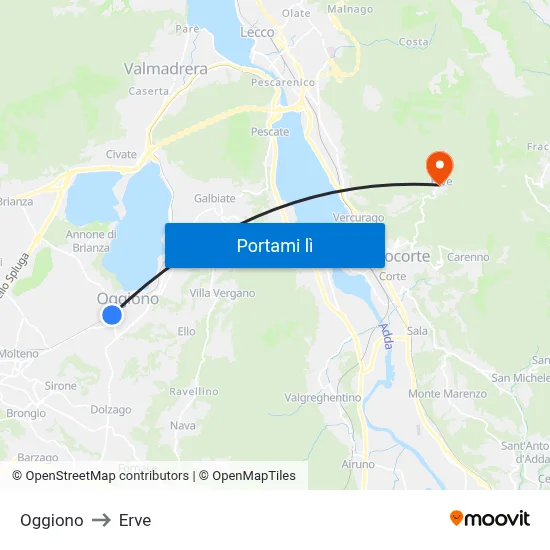 Oggiono to Erve map