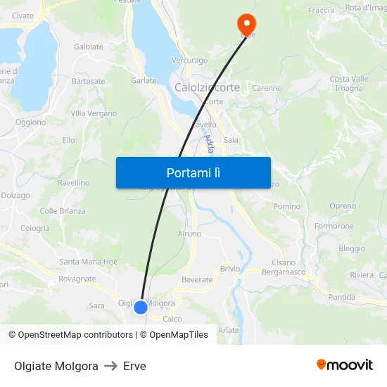 Olgiate Molgora to Erve map