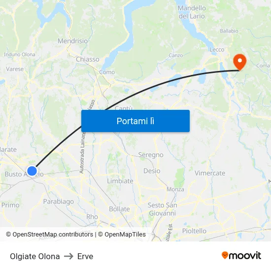 Olgiate Olona to Erve map