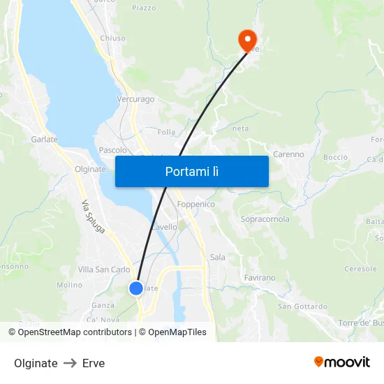 Olginate to Erve map