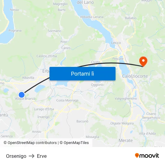 Orsenigo to Erve map