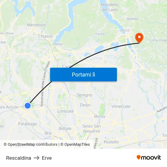 Rescaldina to Erve map