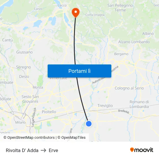 Rivolta D' Adda to Erve map